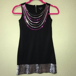 Nicole Miller girls dress black purple silver sequins size 10